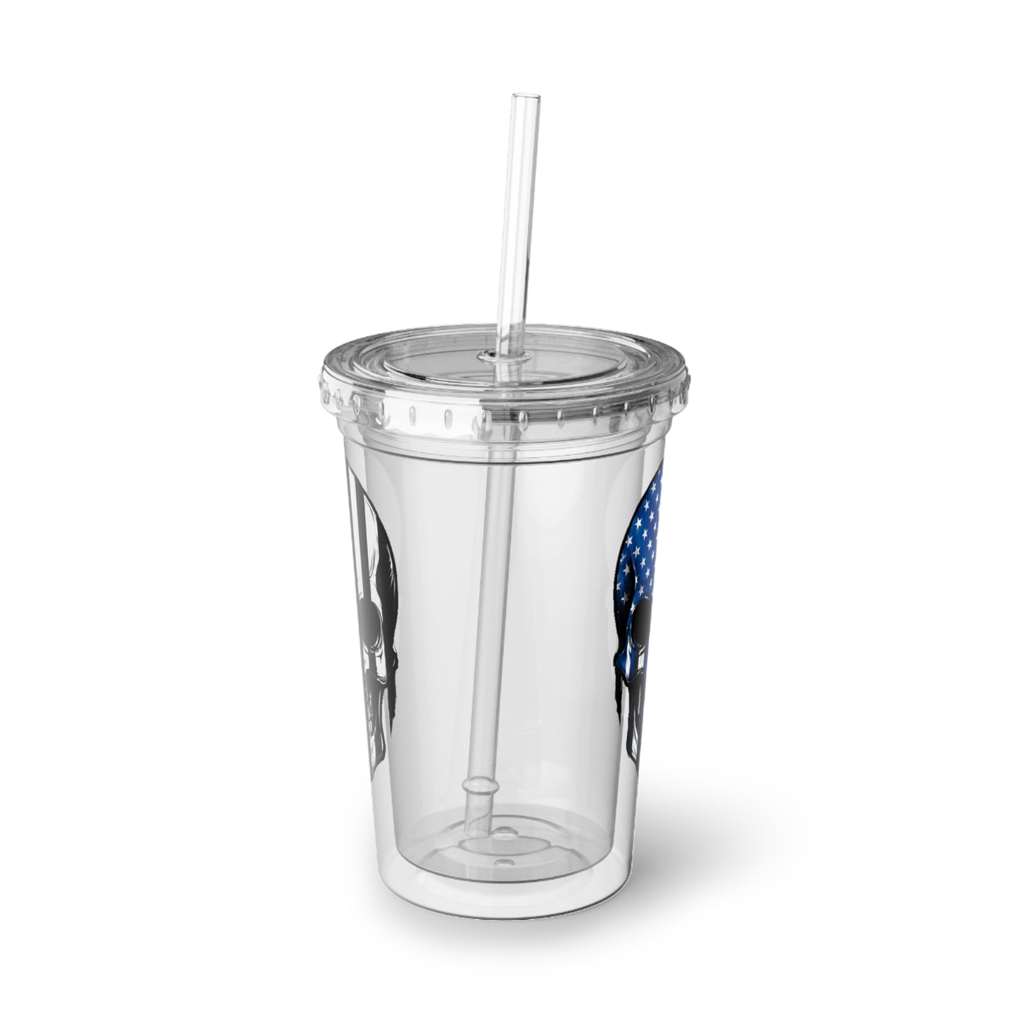 Clear tumbler with a straw on a white background