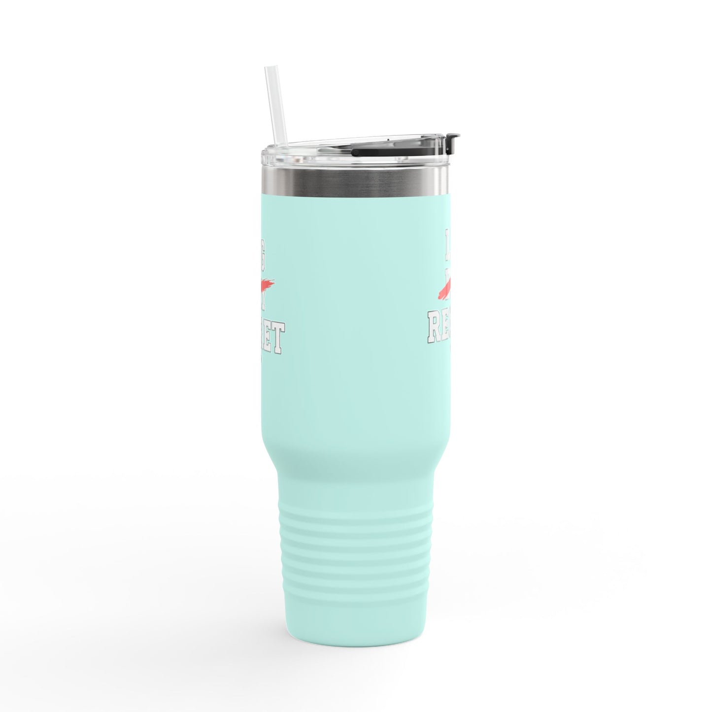 Mint green tumbler with a silver lid on a white background