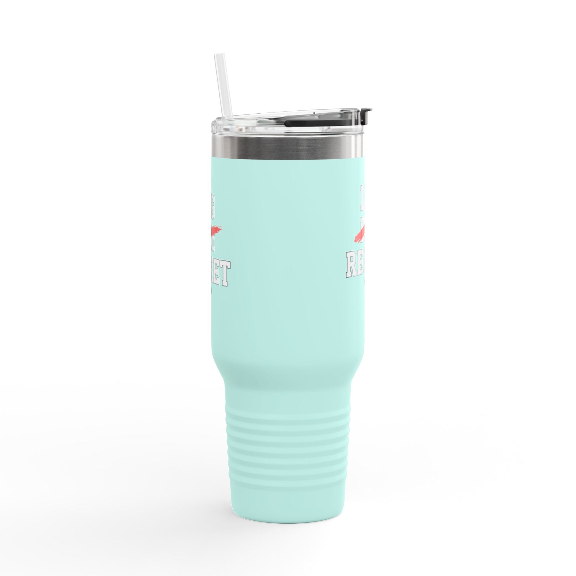 Mint green tumbler with a silver lid on a white background
