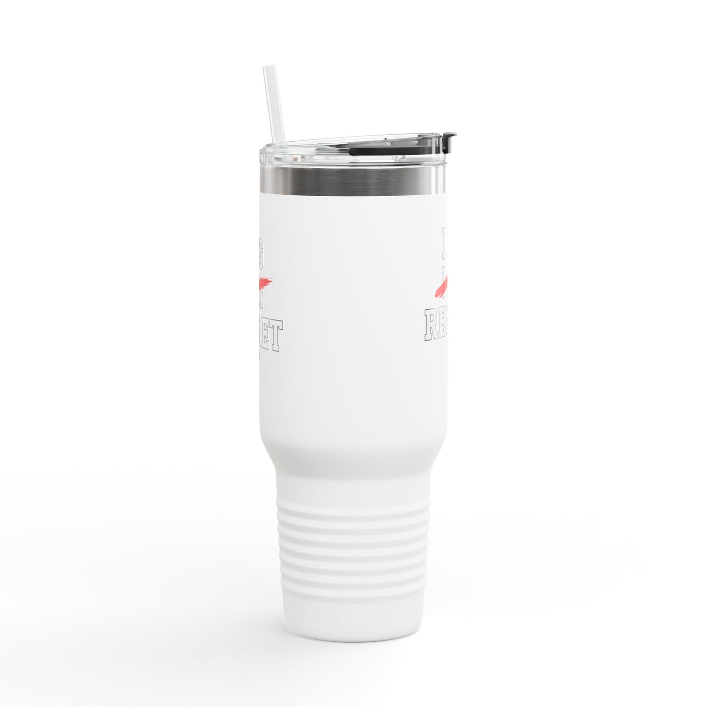 White tumbler with silver lid on a white background