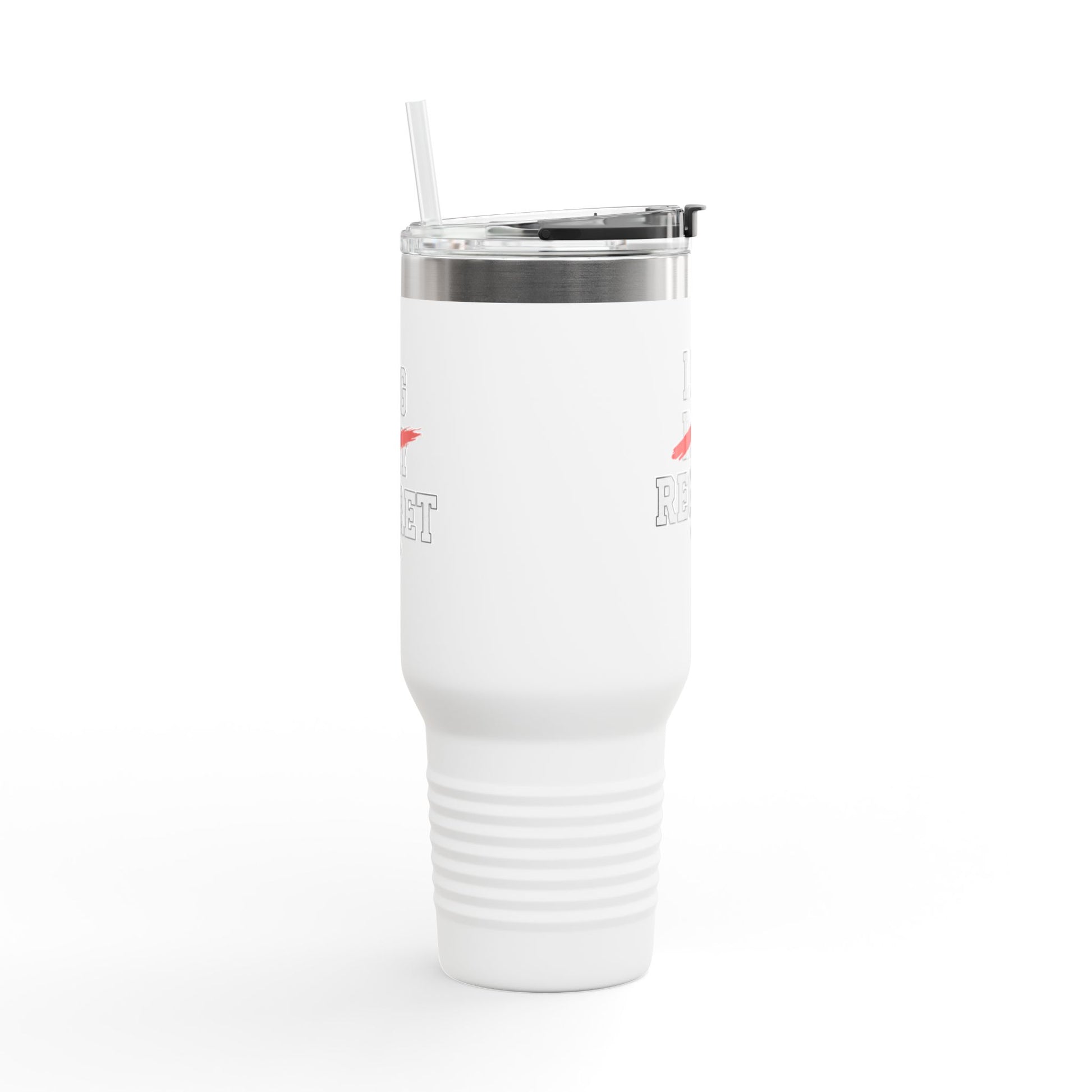 White tumbler with silver lid on a white background