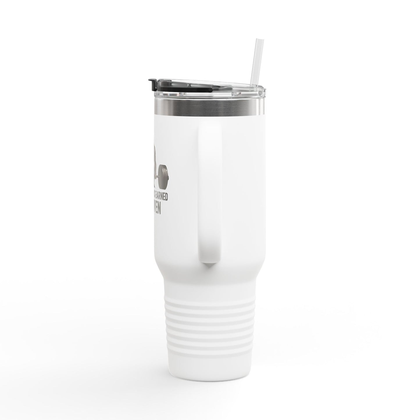 40oz Insulated Travel Mug — "The Strength Is Earned Not Given" Gym Motivation Tumbler