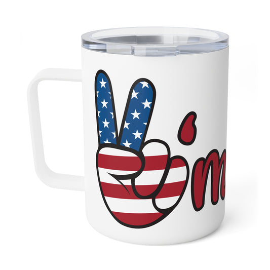 Insulated Mug - ’Merica Patriotic Peace Sign 10oz