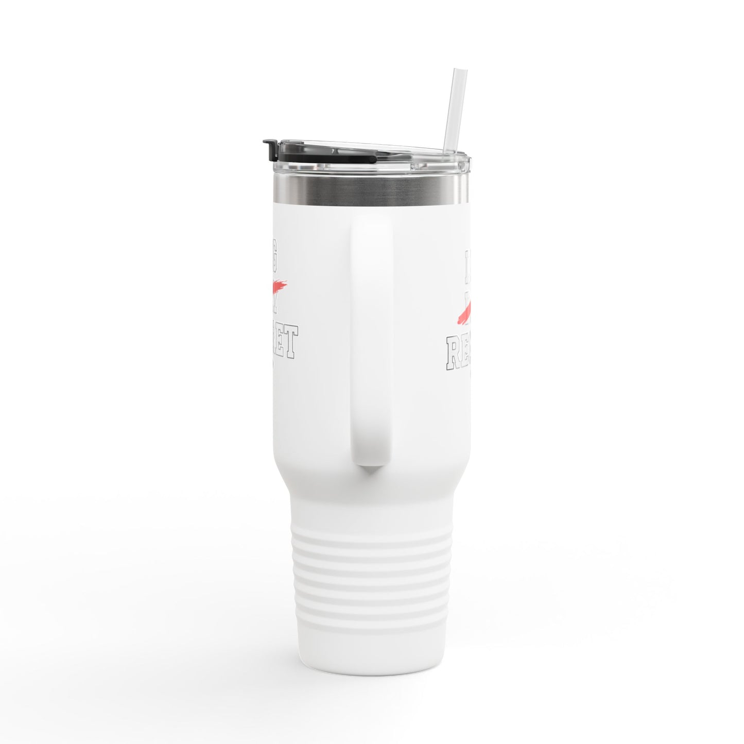 White tumbler with a straw on a white background