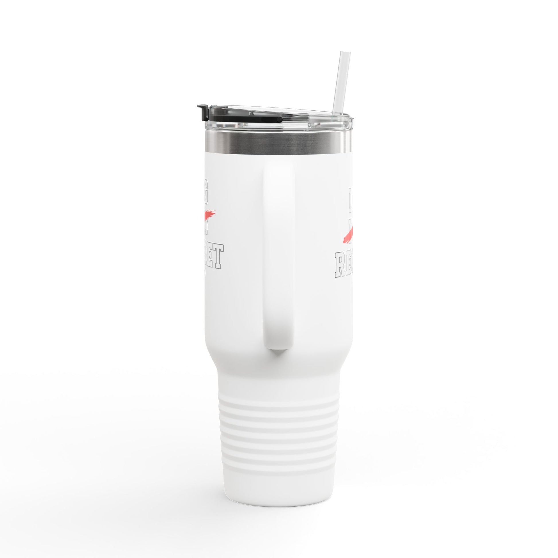White tumbler with a straw on a white background